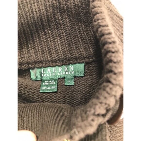 NWT Lauren Ralph Lauren Large Brown Waffle Knit Cowl Neck Button Sweater - Picture 5 of 9